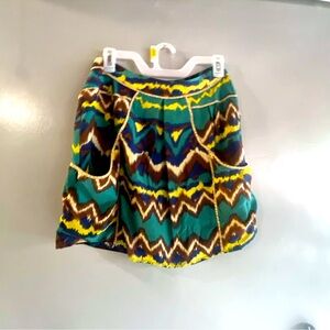 DONATED TO HOMELESS Gemma Kahng Vintage Silk Skirt, Size L, Tribal Pockets Mini